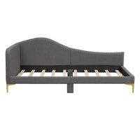 Lit de jour méridienne latérale rembourré avec garde-corps et tête de lit à bordure de clous incurvée, lit plateforme canapé-lit fauteuil inclinable
