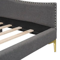 Lit de jour méridienne latérale rembourré avec garde-corps et tête de lit à bordure de clous incurvée, lit plateforme canapé-lit fauteuil inclinable