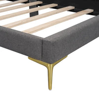 Lit de jour méridienne latérale rembourré avec garde-corps et tête de lit à bordure de clous incurvée, lit plateforme canapé-lit fauteuil inclinable
