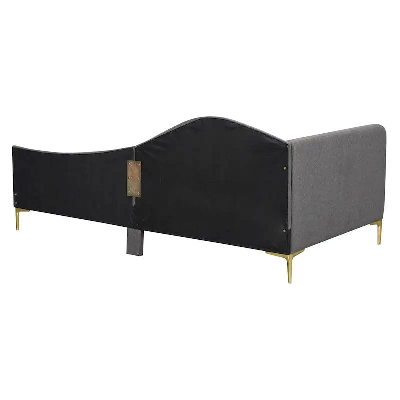 Lit de jour méridienne latérale rembourré avec garde-corps et tête de lit à bordure de clous incurvée, lit plateforme canapé-lit fauteuil inclinable
