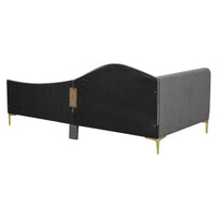 Lit de jour méridienne latérale rembourré avec garde-corps et tête de lit à bordure de clous incurvée, lit plateforme canapé-lit fauteuil inclinable