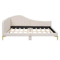 Lit de jour méridienne latérale rembourré avec garde-corps et tête de lit à bordure de clous incurvée, lit plateforme canapé-lit fauteuil inclinable