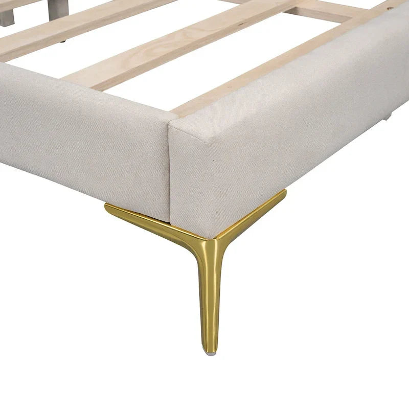 Lit de jour méridienne latérale rembourré avec garde-corps et tête de lit à bordure de clous incurvée, lit plateforme canapé-lit fauteuil inclinable