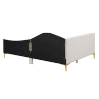 Lit de jour méridienne latérale rembourré avec garde-corps et tête de lit à bordure de clous incurvée, lit plateforme canapé-lit fauteuil inclinable