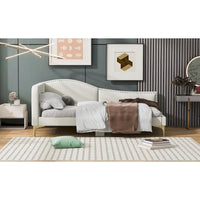 Lit de jour méridienne latérale rembourré avec garde-corps et tête de lit à bordure de clous incurvée, lit plateforme canapé-lit fauteuil inclinable