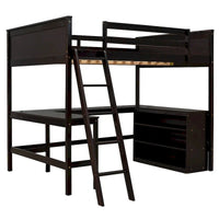 Lit mezzanine pleine grandeur avec étagères et bureau, lit mezzanine en bois avec bureau