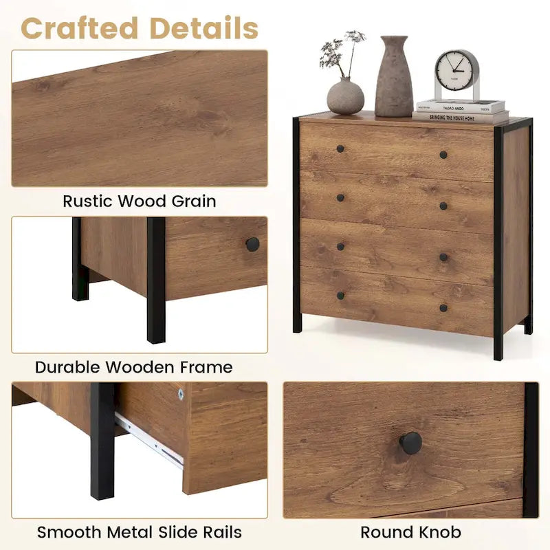 Costway Commode 4 tiroirs Meuble de rangement moderne en bois