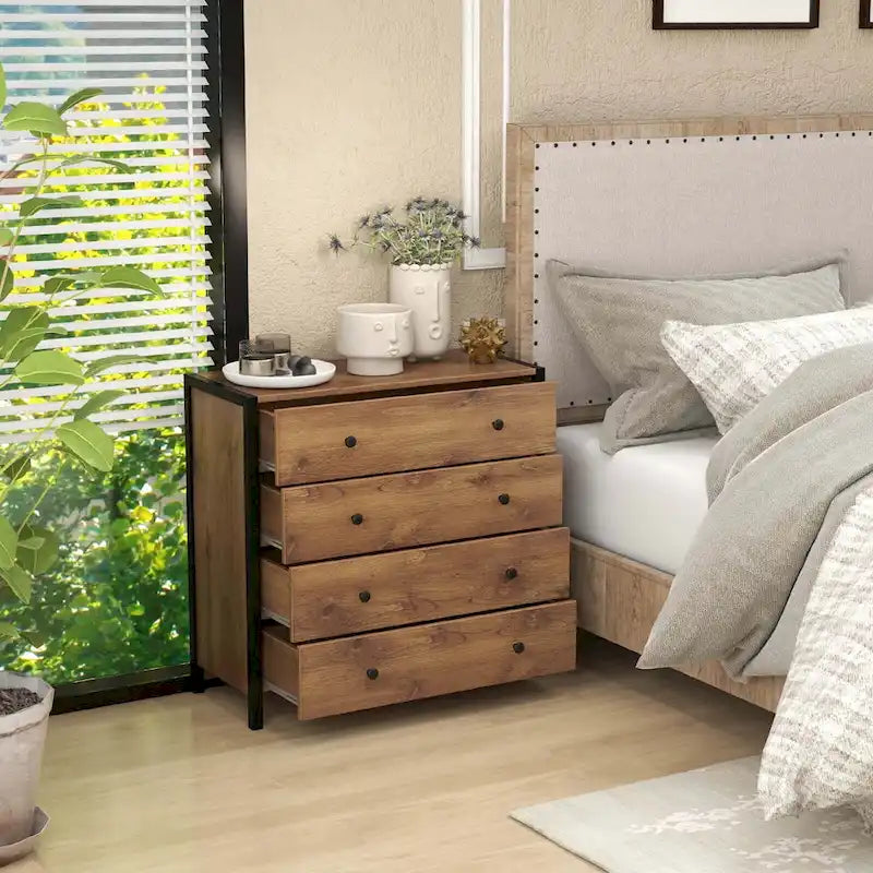 Costway Commode 4 tiroirs Meuble de rangement moderne en bois