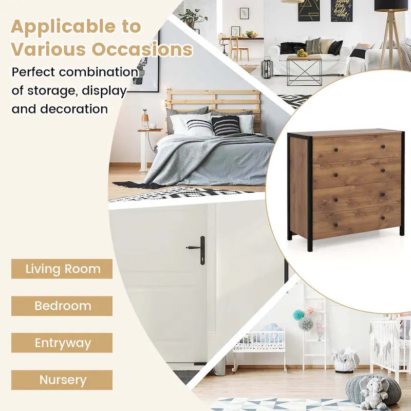 Costway Commode 4 tiroirs Meuble de rangement moderne en bois