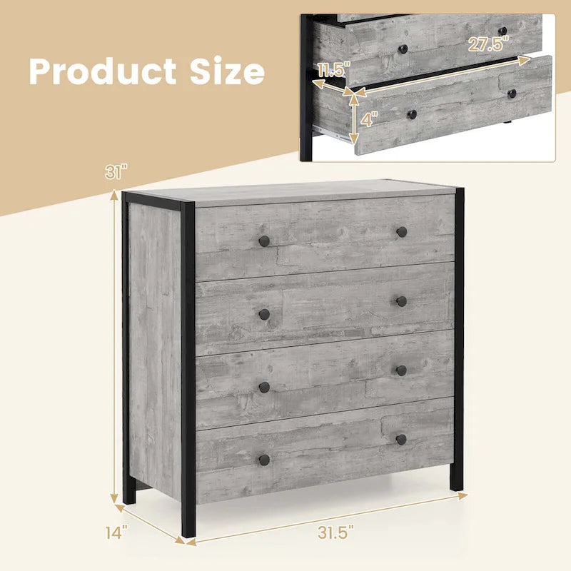 Costway Commode 4 tiroirs Meuble de rangement moderne en bois