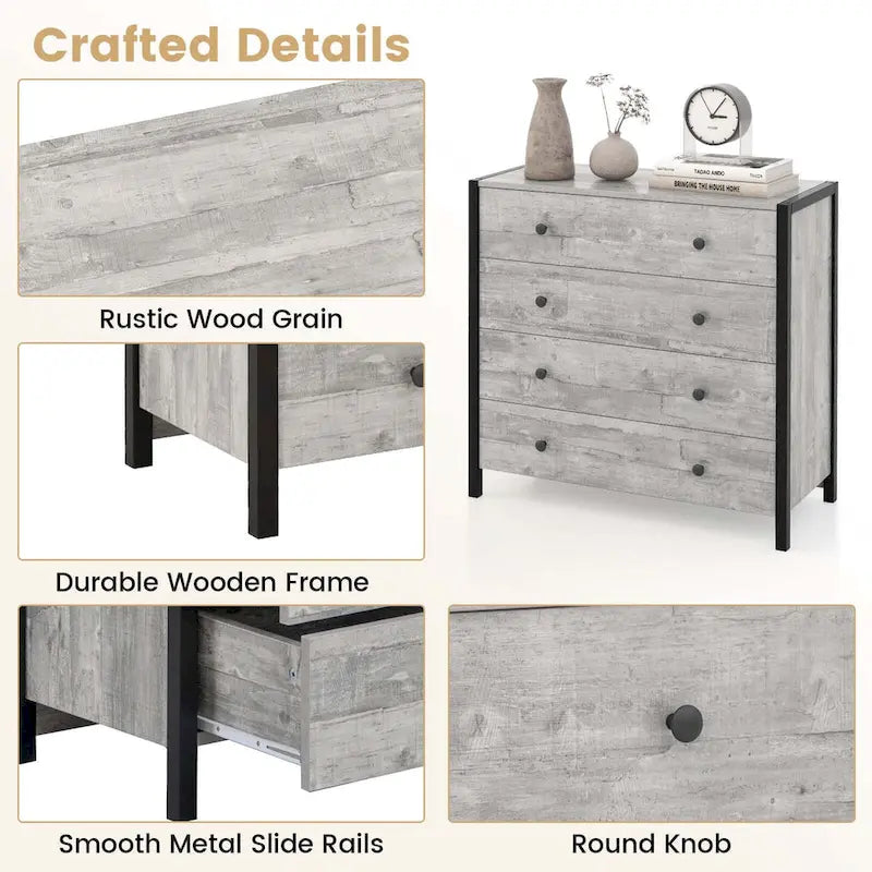 Costway Commode 4 tiroirs Meuble de rangement moderne en bois