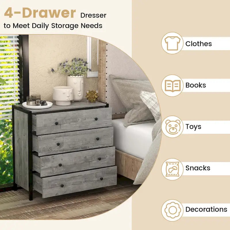 Costway Commode 4 tiroirs Meuble de rangement moderne en bois
