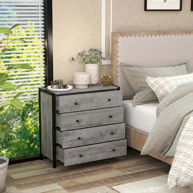 Costway Commode 4 tiroirs Meuble de rangement moderne en bois