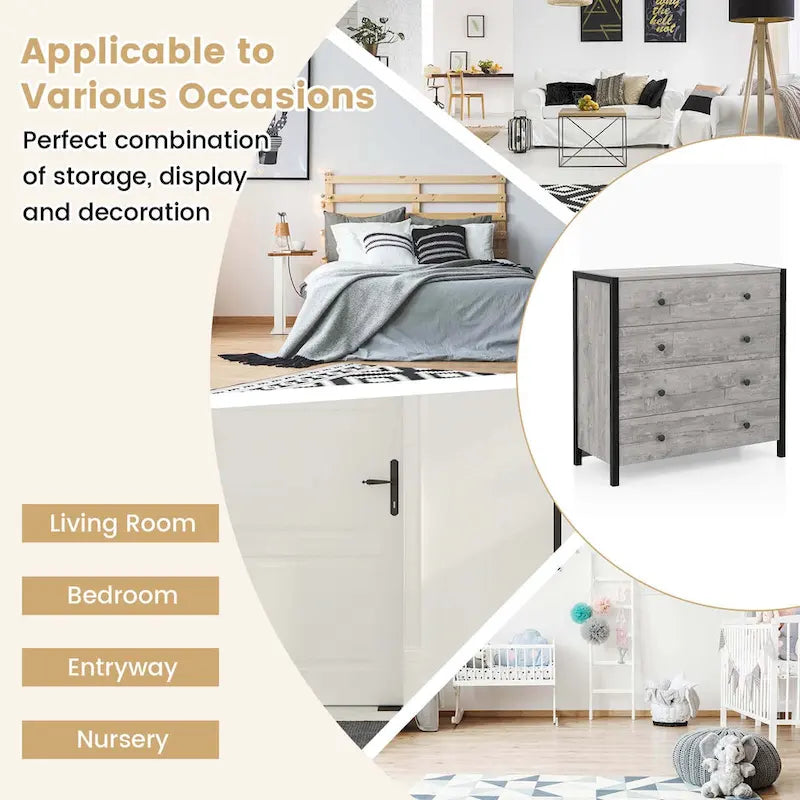 Costway Commode 4 tiroirs Meuble de rangement moderne en bois