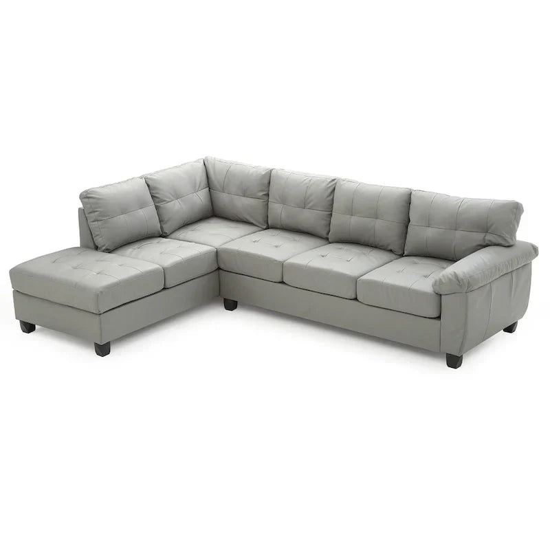 Canapé d'angle en simili cuir capitonné réversible en forme de L - 111 - Gris