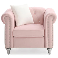 Fauteuil d'appoint en velours touffeté uni avec coussin décoratif - 38 - Rose