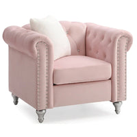 Fauteuil d'appoint en velours touffeté uni avec coussin décoratif - 38 - Rose
