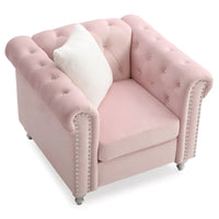 Fauteuil d'appoint en velours touffeté uni avec coussin décoratif - 38 - Rose