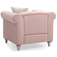 Fauteuil d'appoint en velours touffeté uni avec coussin décoratif - 38 - Rose