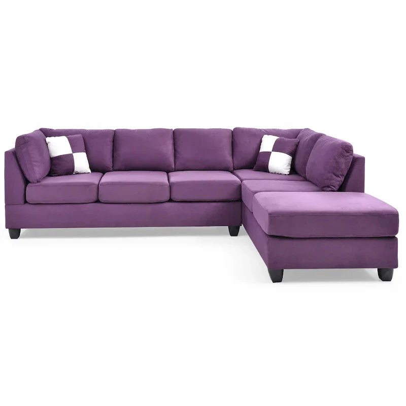 Canapé sectionnel réversible en micro-suède 4 places avec coussins décoratifs - 111 - Violet