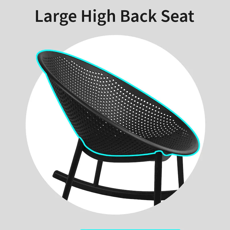 Chaise longue à bascule mid-century moderne en plastique avec pieds en plastique et assise perforée respirante en forme d'œuf pour usage intérieur/extérieur