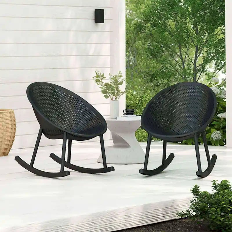 Chaise longue à bascule mid-century moderne en plastique avec pieds en plastique et assise perforée respirante en forme d'œuf pour usage intérieur/extérieur