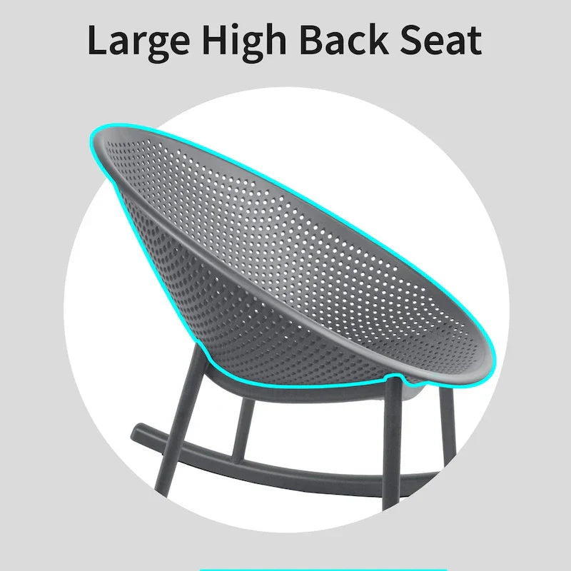 Chaise longue à bascule mid-century moderne en plastique avec pieds en plastique et assise perforée respirante en forme d'œuf pour usage intérieur/extérieur
