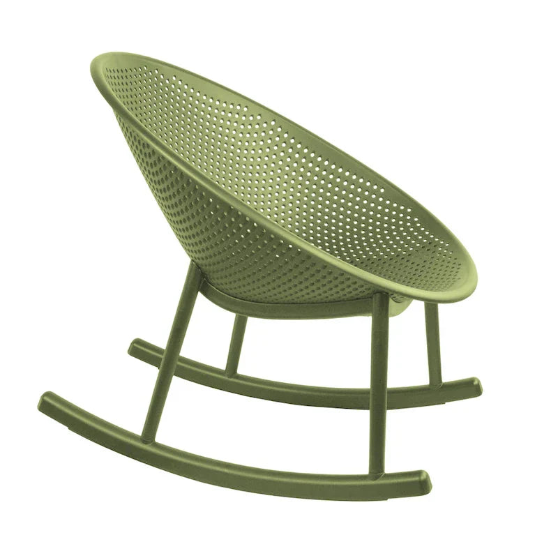 Chaise longue à bascule mid-century moderne en plastique avec pieds en plastique et assise perforée respirante en forme d'œuf pour usage intérieur/extérieur