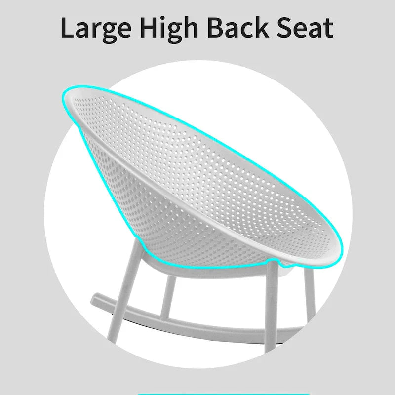 Chaise longue à bascule mid-century moderne en plastique avec pieds en plastique et assise perforée respirante en forme d'œuf pour usage intérieur/extérieur