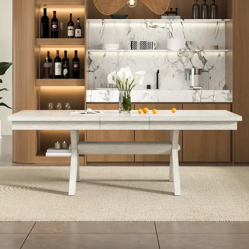 Table à manger rectangulaire extensible en bois massif de 228,6 cm VECELO, style moderne