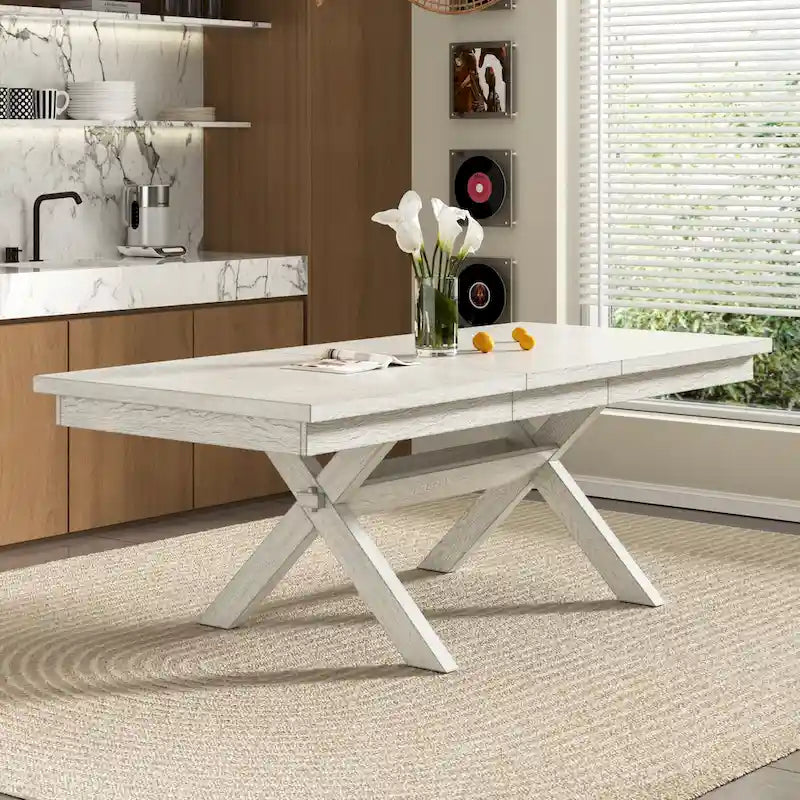 Table à manger rectangulaire extensible en bois massif de 228,6 cm VECELO, style moderne