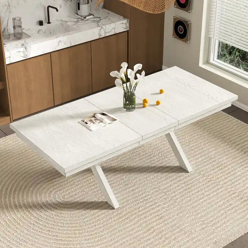 Table à manger rectangulaire extensible en bois massif de 228,6 cm VECELO, style moderne