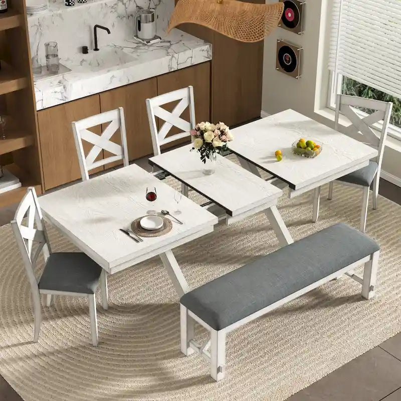 Table à manger rectangulaire extensible en bois massif de 228,6 cm VECELO, style moderne