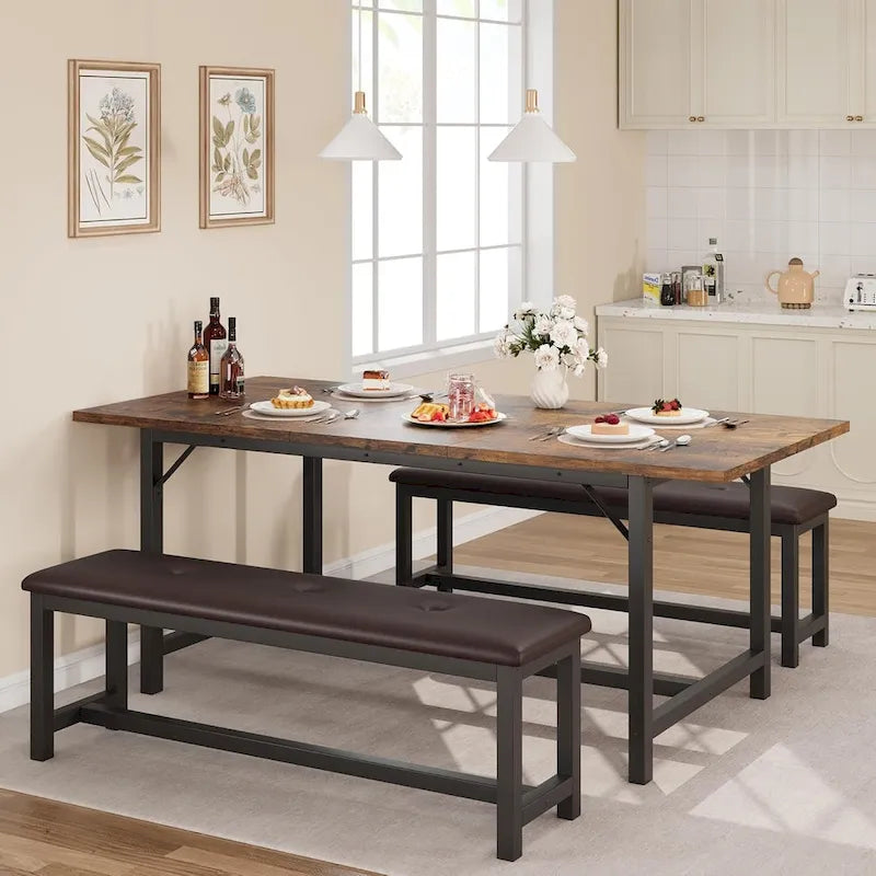 Ensemble de 3 grandes pièces : table de cuisine extensible pour 6 personnes