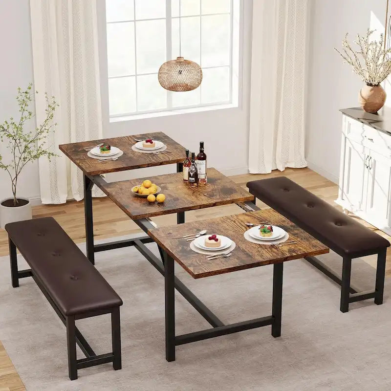 Ensemble de 3 grandes pièces : table de cuisine extensible pour 6 personnes