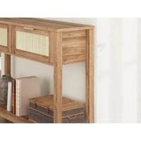 Console d'entrée, Console avec 2 tiroirs en rotin, Console en bois avec rangement