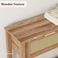 Console d'entrée, Console avec 2 tiroirs en rotin, Console en bois avec rangement