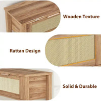 Console d'entrée, Console avec 2 tiroirs en rotin, Console en bois avec rangement