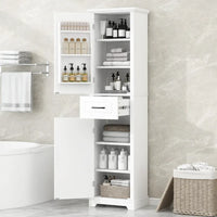 Meuble Colonne de Rangement de Salle de Bain, Meuble de Rangement sur Pied avec Deux Portes et Étagères Réglables, Porte-Serviettes Intégré
