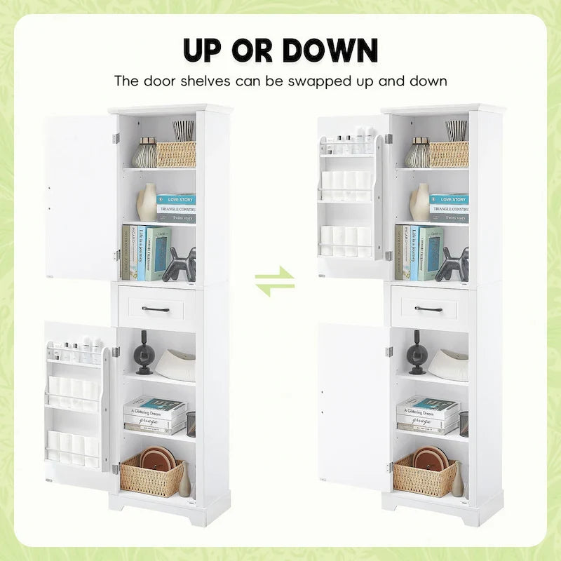 Meuble Colonne de Rangement de Salle de Bain, Meuble de Rangement sur Pied avec Deux Portes et Étagères Réglables, Porte-Serviettes Intégré