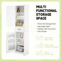 Meuble Colonne de Rangement de Salle de Bain, Meuble de Rangement sur Pied avec Deux Portes et Étagères Réglables, Porte-Serviettes Intégré
