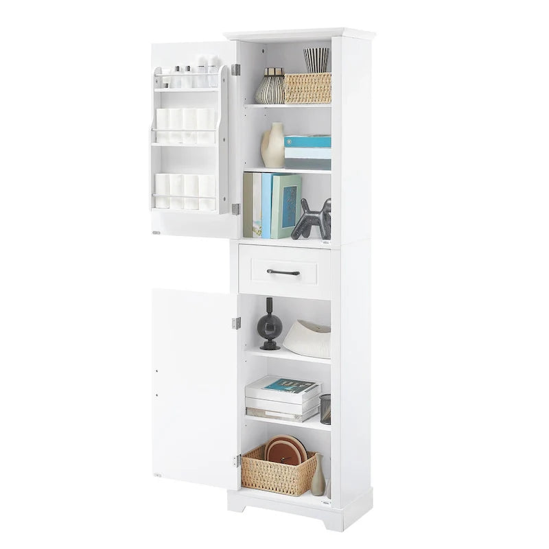 Meuble Colonne de Rangement de Salle de Bain, Meuble de Rangement sur Pied avec Deux Portes et Étagères Réglables, Porte-Serviettes Intégré