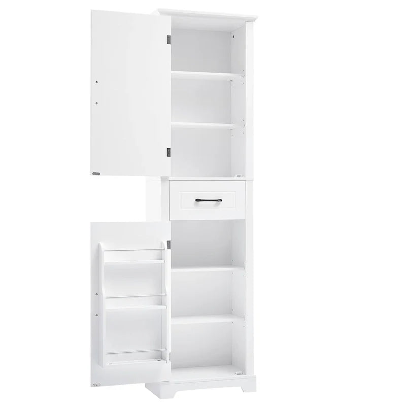 Meuble Colonne de Rangement de Salle de Bain, Meuble de Rangement sur Pied avec Deux Portes et Étagères Réglables, Porte-Serviettes Intégré