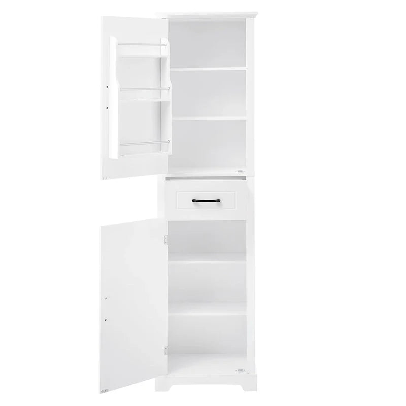Meuble Colonne de Rangement de Salle de Bain, Meuble de Rangement sur Pied avec Deux Portes et Étagères Réglables, Porte-Serviettes Intégré
