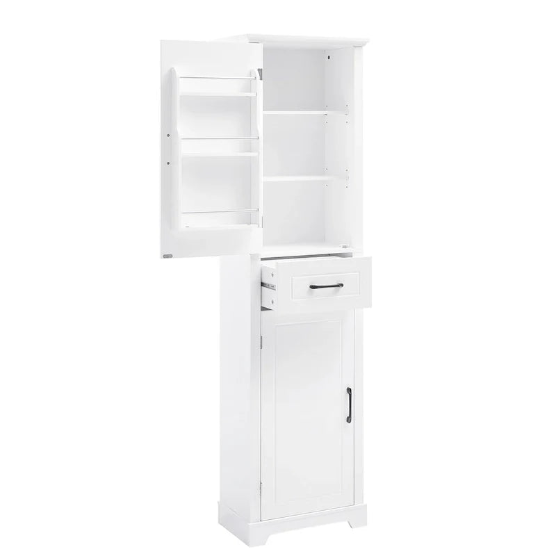 Meuble Colonne de Rangement de Salle de Bain, Meuble de Rangement sur Pied avec Deux Portes et Étagères Réglables, Porte-Serviettes Intégré
