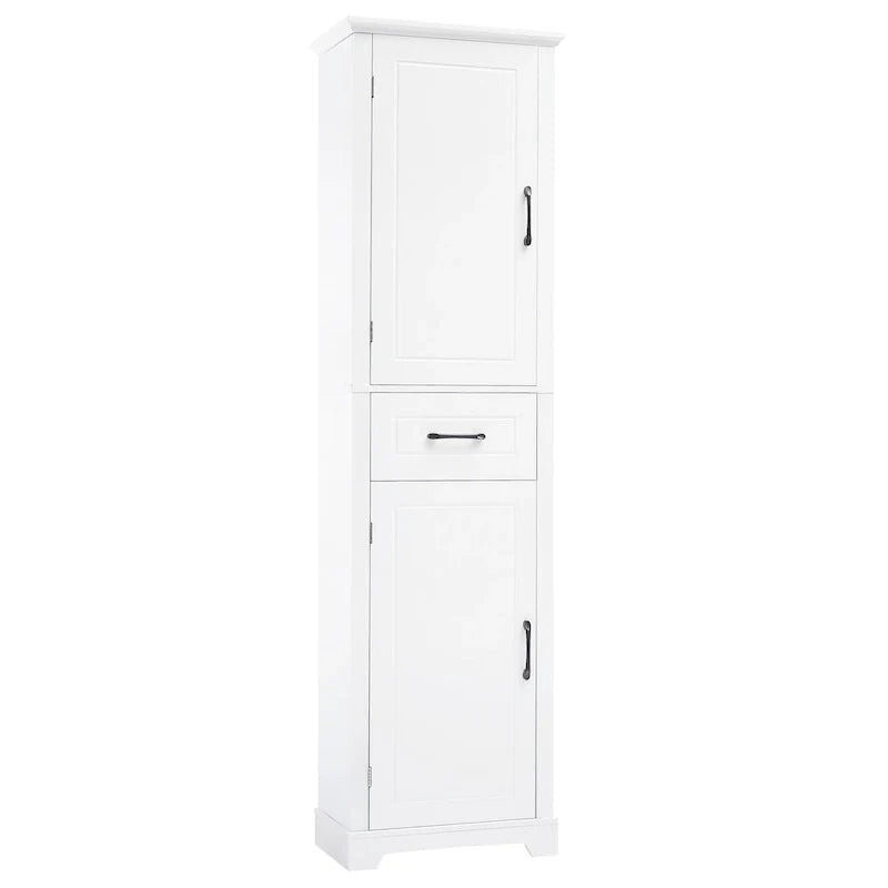 Meuble Colonne de Rangement de Salle de Bain, Meuble de Rangement sur Pied avec Deux Portes et Étagères Réglables, Porte-Serviettes Intégré