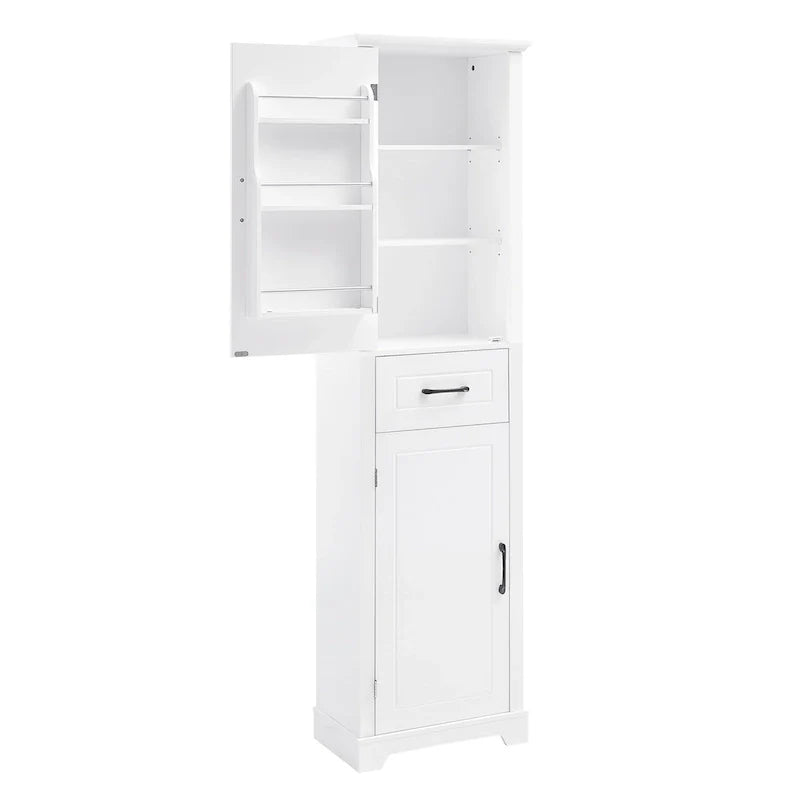 Meuble Colonne de Rangement de Salle de Bain, Meuble de Rangement sur Pied avec Deux Portes et Étagères Réglables, Porte-Serviettes Intégré