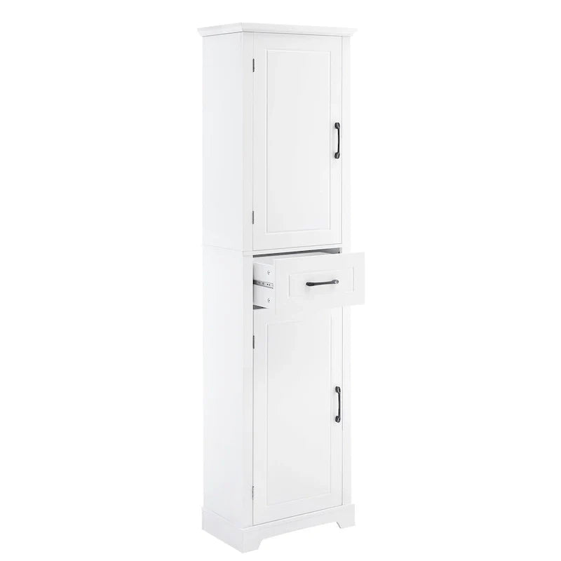 Meuble Colonne de Rangement de Salle de Bain, Meuble de Rangement sur Pied avec Deux Portes et Étagères Réglables, Porte-Serviettes Intégré