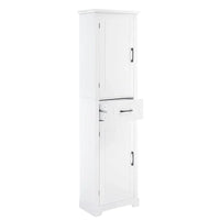 Meuble Colonne de Rangement de Salle de Bain, Meuble de Rangement sur Pied avec Deux Portes et Étagères Réglables, Porte-Serviettes Intégré
