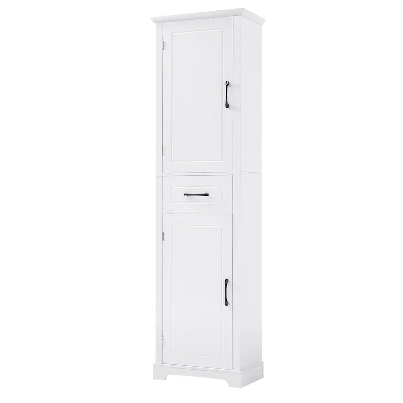 Meuble Colonne de Rangement de Salle de Bain, Meuble de Rangement sur Pied avec Deux Portes et Étagères Réglables, Porte-Serviettes Intégré